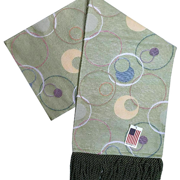 Geometric Open Circles Table Runner Tapestry Green Mid Century Modern 72" NEW - Picture 1 of 2